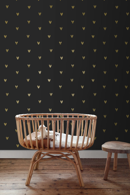 ESTAhome behang hartjes goud en zwart - 53 cm x 10.05 m - 139727 - vtwonen shop