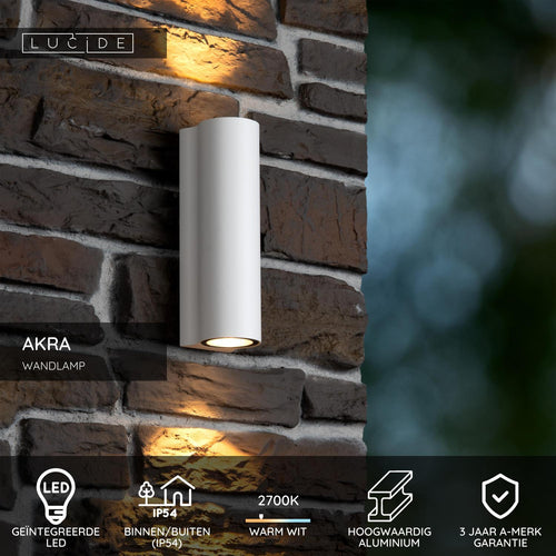 Lucide wandlamp AKRA - Geïntegreerde LED - Wit