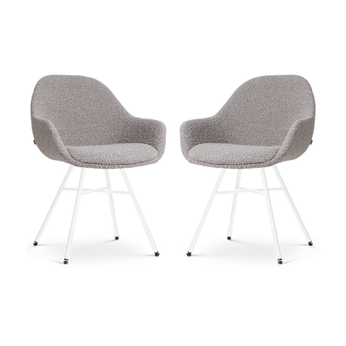 Nolon Noa-Mae Eetkamerstoelen Set van 2 - Bouclé Taupe - Witte Poten - vtwonen shop