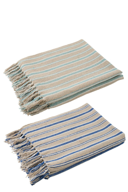 J-Line plaid Gestreept - katoen - greige/blauw - set van 2