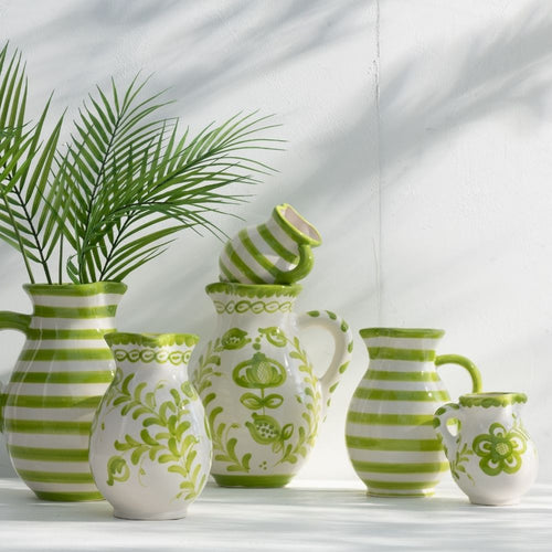 J-Line kruik Granada Stripes - keramiek - wit/groen - large