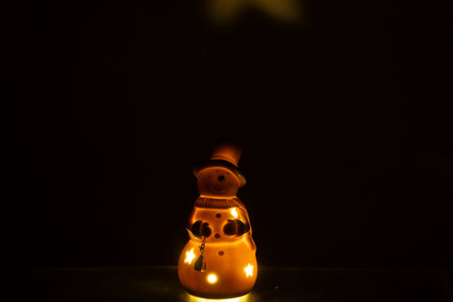 J-Line figuur Sneeuwman - porselein - ecru - small - LED lichtjes