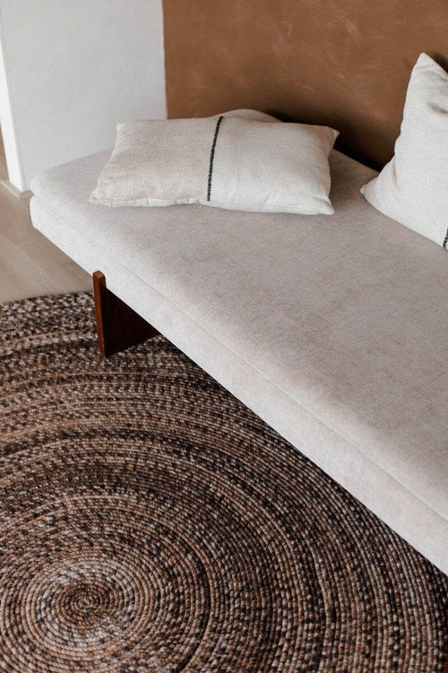 Interieur05  vloerkleed Gapo -Donkerbruin -gemeleerd- rond -wollen- 180 x 180 cm