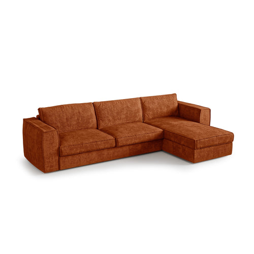Premium Interiors - Rechthoekige hoekbank MIKA - zacht aanvoelende geweven stof terracotta 292cm