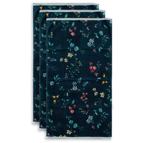 Pip Studio handdoek Les Fleurs - 55x100 cm - donker blauw - vtwonen shop