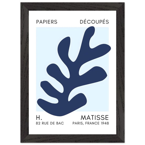 Artfulprints Poster met Lijst Matisse – Ocean petals navy blue I   - A4 21x29.7 cm - Blauw