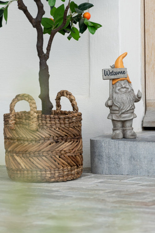 J-Line mand Gevlochten - raffia - naturel - set van 3
