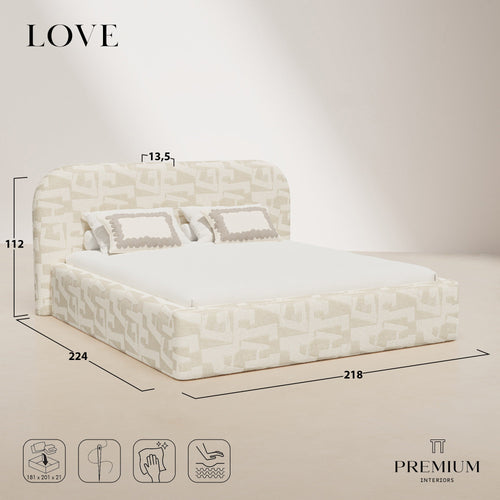 Premium Interiors - Bed met opbergruimte 180x200 cm LOVE - structuurstof met patroon  ecru 218cm