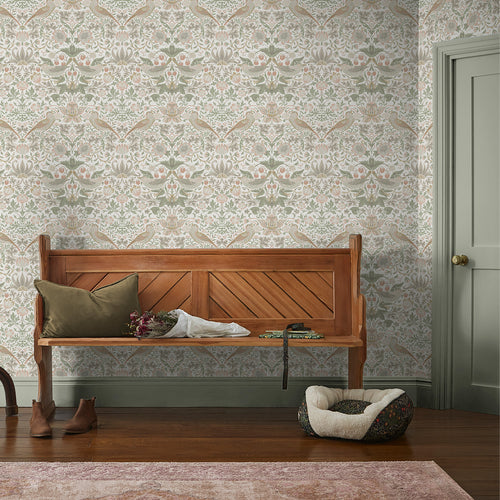 William Morris at Home vliesbehang Strawberry Thief Sage & Pink - vtwonen shop