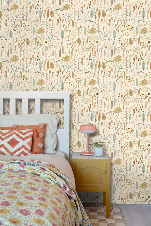 ESTAhome behang veldbloemen vergrijsd olijfgroen - 50 x 900 cm - 131163 - vtwonen shop