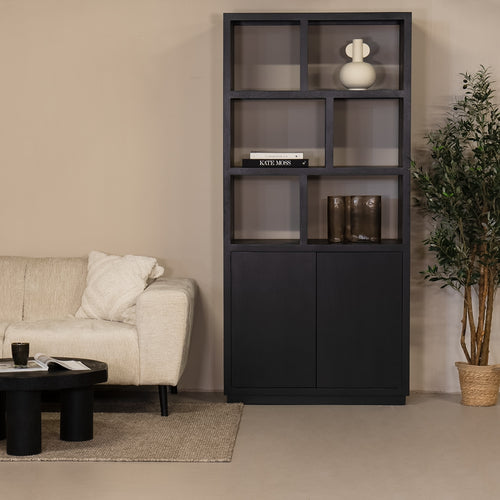 Giga Meubel Vakkenkast Luxurious - Zwart Mangohout - 100x45x210cm