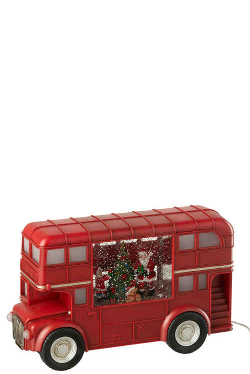 J-Line decoratie Bus + Muziek Kerstman - kunststof - mix - LED lichtjes