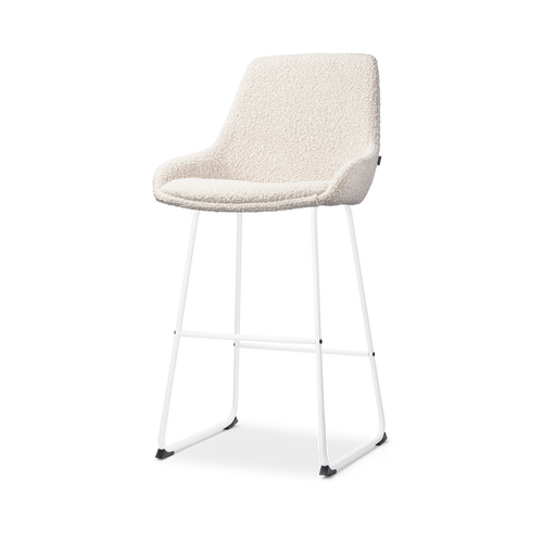 Nolon Nino-Isa Barkruk Bouclé Beige - Stof - Wit Onderstel - 75 cm - vtwonen shop