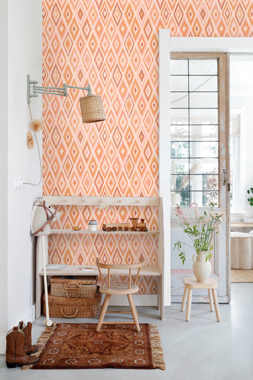 ESTAhome behang ruiten roze en oranje - 50 x 900 cm - 131689