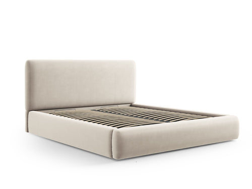 Cosmopolitan Design Opbergbed met hoofdeinde Colonel 140x200cm, flueel, lichtbeige - 220x160x100cm