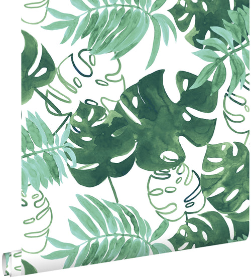 ESTAhome behang geschilderde tropische jungle bladeren smaragdgroen - 53 cm x 10.05 m - 138886