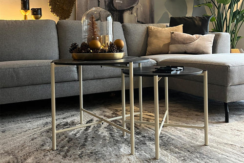 MaximaVida salontafel set Firenze 62 en 49 cm kruisframe ivoor - zwart HPL marmer look