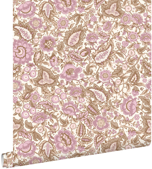 ESTAhome behang vintage bloemen bruin en paars - 50 x 900 cm - 131495 - vtwonen shop
