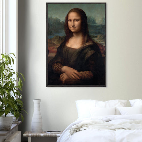 Artfulprints Poster met Lijst Leonardo Da Vinci - Mona Lisa   - 50x70 cm - Bruin