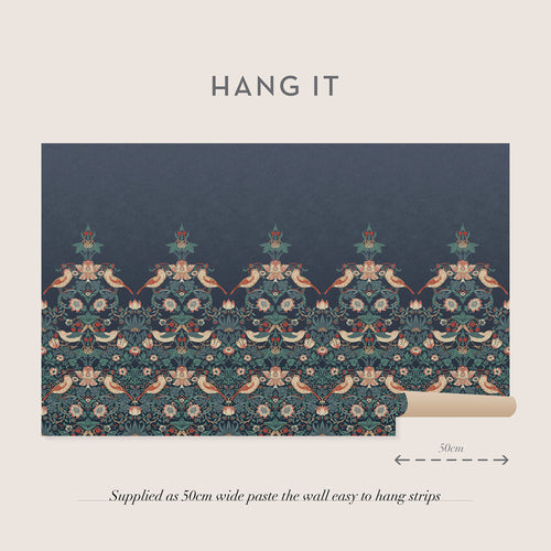 William Morris at Home Fotobehang - Strawberry Thief Navy - 400x250 cm - vtwonen shop