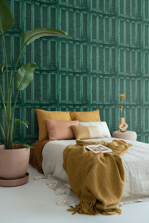 ESTAhome behang verweerde houten Franse vintage louvre luiken groen 53 cm x 10.05 m 138885