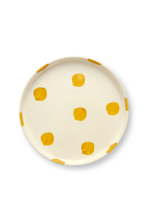 vtwonen -  Lunchbord - Stippen - Geel - Set van 2 - Keramiek - 20cm