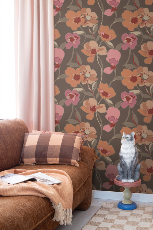 ESTAhome behang bloemen terracotta en oudroze - 50 x 900 cm - 130991 - vtwonen shop