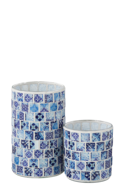 J-Line theelichthouder Mozaiek - jeansblauw - large