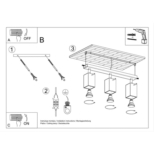 Sollux Lighting Plafondlamp MERIDA 3 grijs - 45x6x16cm