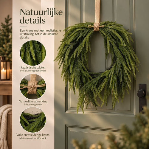 Mica Decorations Krans Dennenappel Groen - Decoratieve Krans met Sierlijke Dennentakken - Kunststof Krans voor Deur, Muur of Schouw - Afmeting