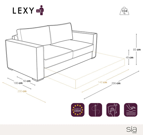 Sia Home - Rechte bank LEXY - Fluweel - Lichtgrijs - 206cm