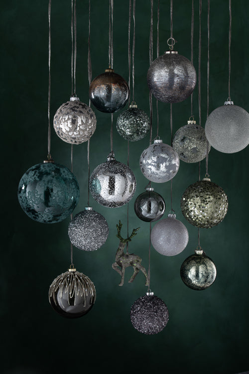 J-Line kerstbal Parels - glas - mat grijs - large - doos van 4