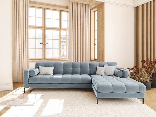 Cosmopolitan Design rechter hoekbank Bali 5-zits, flueel, lichtblauw - 185x293x75cm