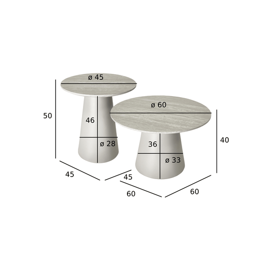 Furnhouse salontafel set Tango - Lichtgrijs - Ø 45/60 cm