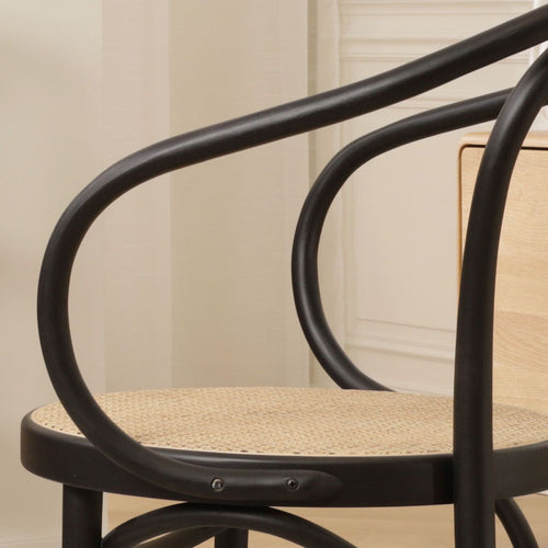 Fameg Venice No. 9 Eetkamerstoel Zwart - Armleuning - Rotan Zitting - vtwonen shop