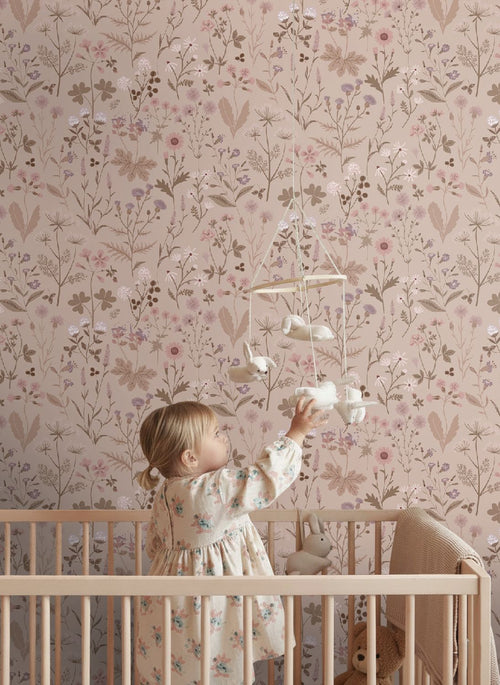 ESTAhome behang veldbloemen oudroze en lila paars - 53 cm x 10.05 m - 139841