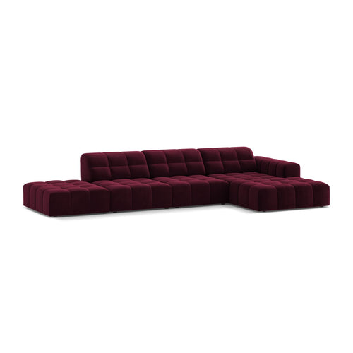 Cosmopolitan Design - Rechter hoekbank Chicago 5-zits, flueel bordeaux - 167x348x78cm