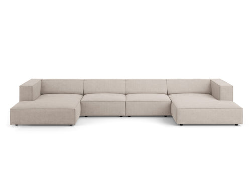 Cosmopolitan Design Panoramische bank Arendal 6-zits, chenille met ribbeleffect, donkerbeige - 166x364x70cm