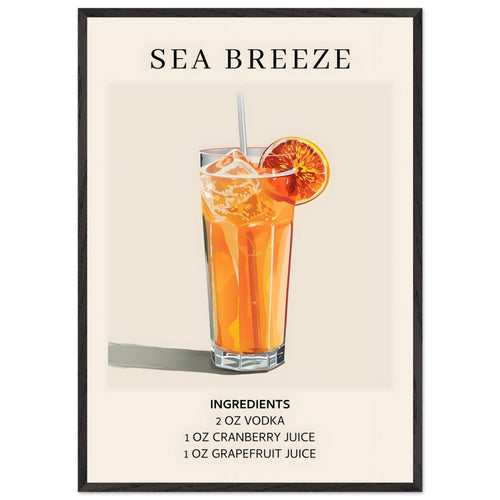 Artfulprints Poster met Lijst Sea Breeze cocktail - Ingrediënten   - 70x100 cm - Oranje
