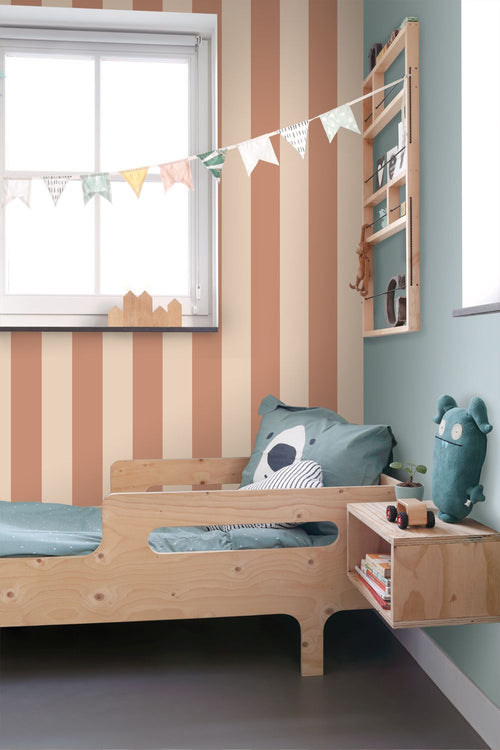ESTAhome behang strepen beige en terracotta - 50 x 900 cm - 131968