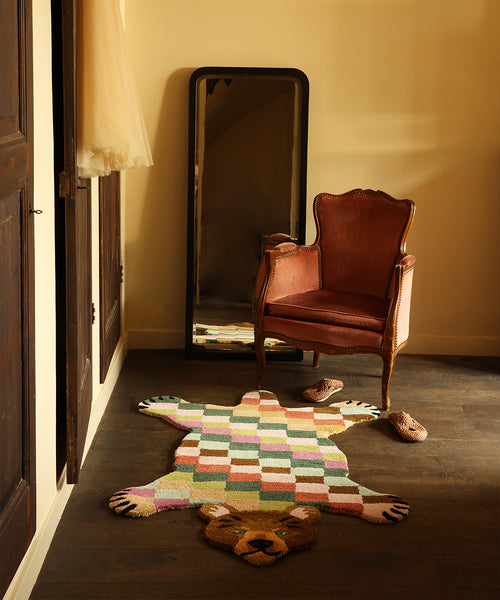 Doing Goods Archie Geruite Beer Vloerkleed Groot - Groot 145 x 97 x 2 cm - 100% wol