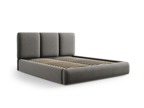 Cosmopolitan Design Opbergbed met hoofdeinde Nicolas 180x200cm, flueel, lichtgrijs - 220x200x100cm
