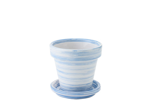 J-Line bloempot - keramiek - blauw/wit - small
