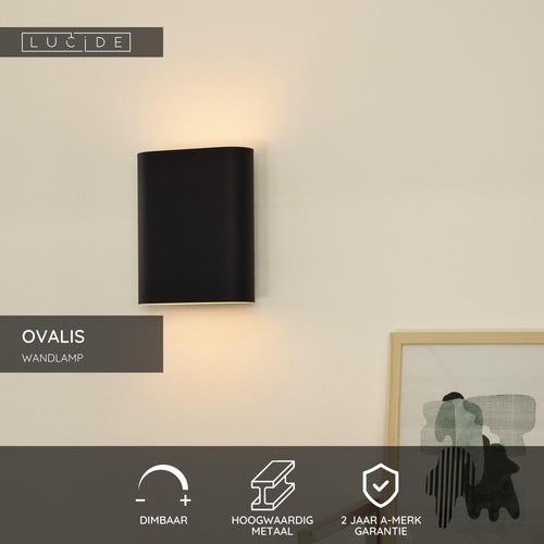 Lucide wandlamp OVALIS - 2xE14 - Zwart