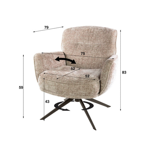Giga Meubel Fauteuil Forza Hoven Zand/Bruin – Draaibaar – Polyester – 75x79x83 cm
