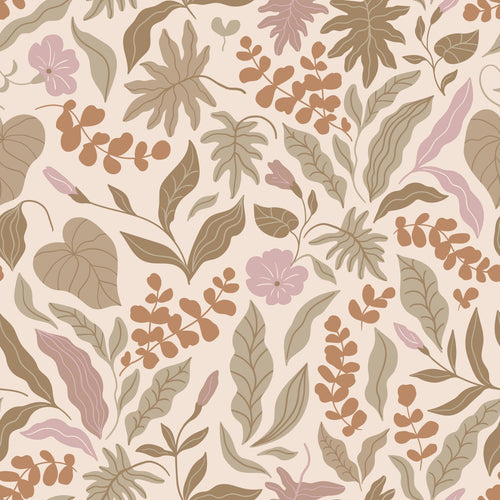 ESTAhome behang bladeren en bloemen warm beige, terracotta en paars - 50 x 900 cm - 131051 - vtwonen shop