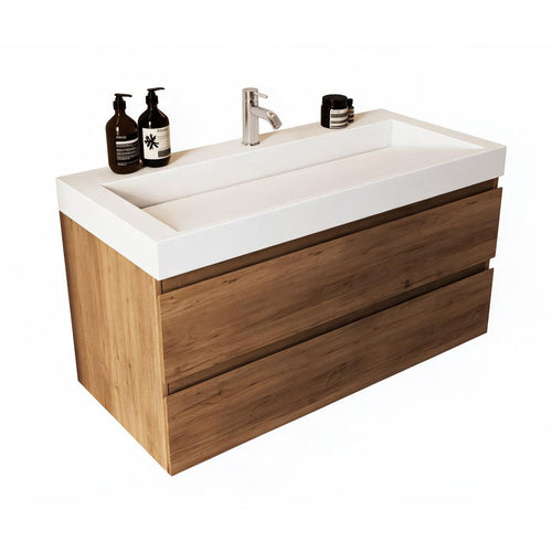 LOMAZOO badkamermeubel Zarivo - witte wastafel - warm eiken - 100 cm