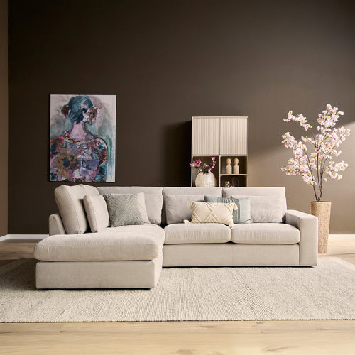 MySofa Hoekbank Jesse - Beige Stof Rechts - 271x222x92cm