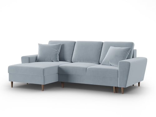 Cosmopolitan Design Uitklapbare hoekbank links met opbergdoos Kyoto 4-zits, flueel lichtblauw - 145x241x88cm