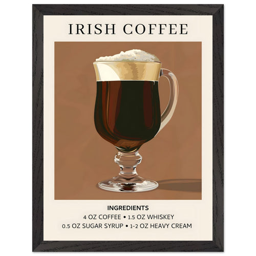 Artfulprints Poster met Lijst Irish Coffee - Ingrediënten   - 30x40 cm - Bruin